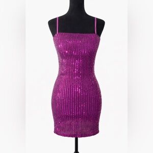 Emerald Sundae Magenta Sequin Strap Mini Dress